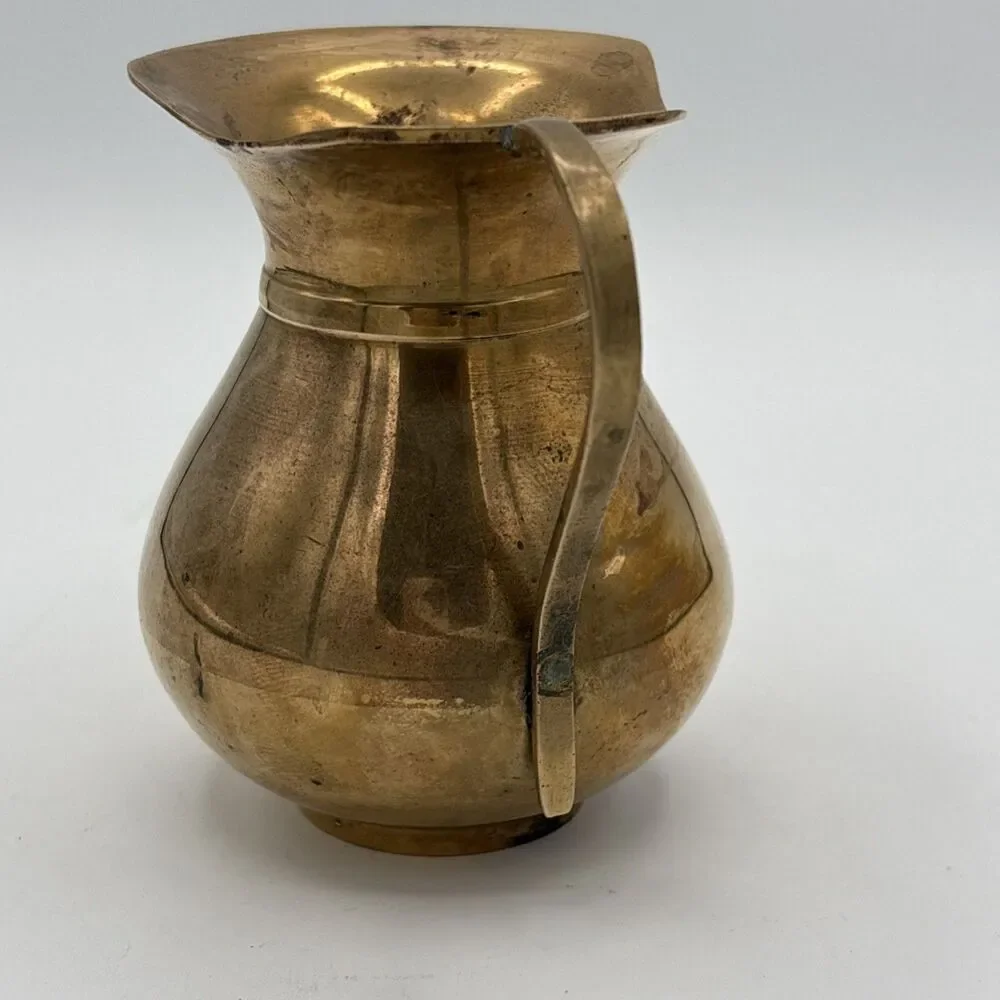 Vintage Brass Pitcher Creamer Vase Decorative Small With Handle India